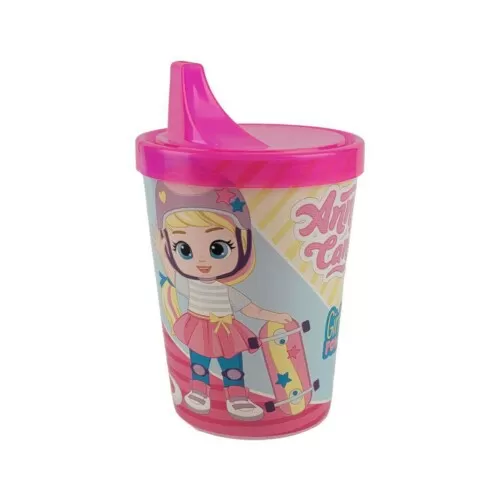 Copo plástico infantil com tampa e bico suspiro 250ml Andy Candy Panamby