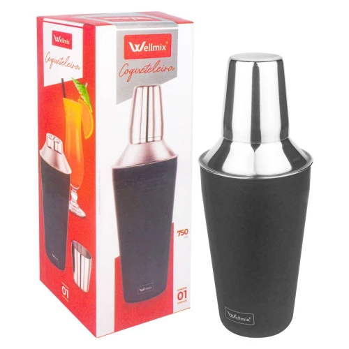 Coqueteleira de inox 750ml preta Wellmix