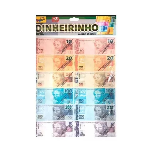 Dinheirinho de brincadeira com 61 notas Mini Toys