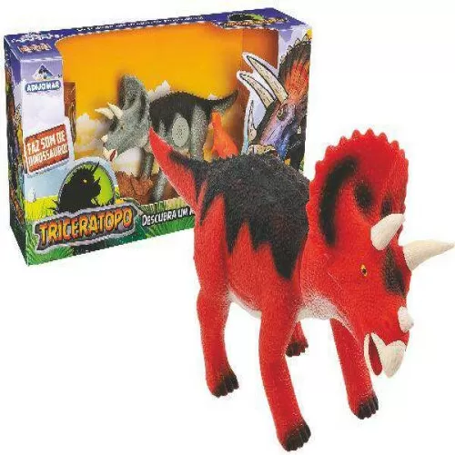 Dinossauro de borracha Triceratops 36cm com som + dinossauros Adijomar