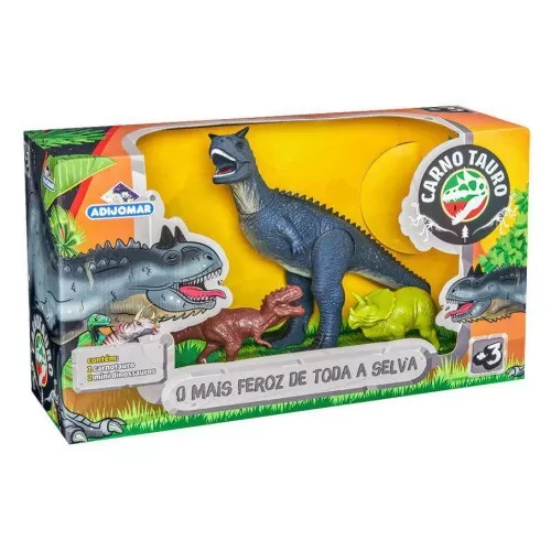 Dinossauro de borracha Carnotauro + 02 mini dinossauros Adijomar