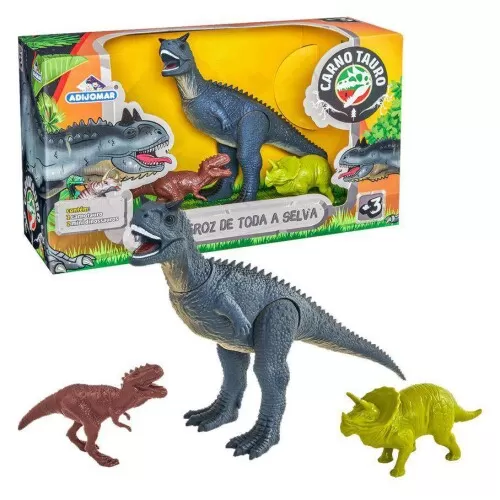 Dinossauro de borracha Carnotauro + 02 mini dinossauros Adijomar