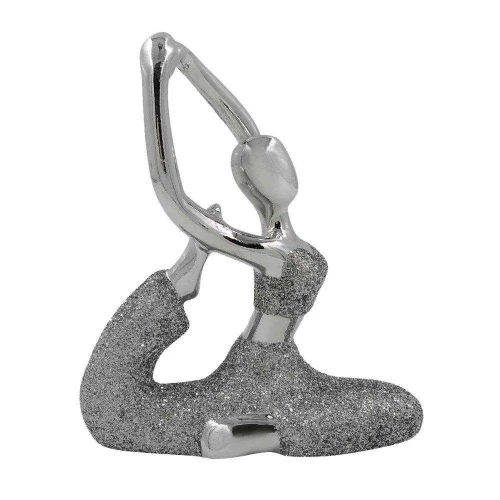 Enfeite de porcelana boneca yoga metal e glitter 10cm