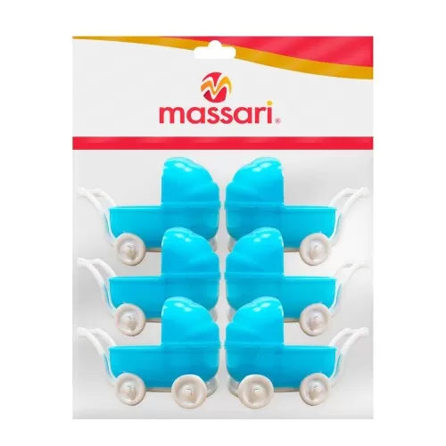 Enfeite carrinho de bebê azul com 06 unidades Massari