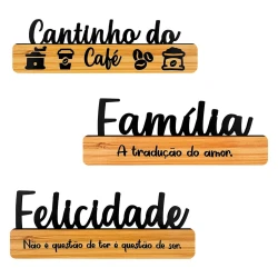 Enfeite placa de bambu palavra com frase 27x9cm Toquinho Jr