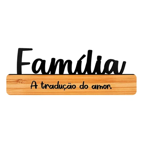 Enfeite placa de bambu palavra com frase 27x9cm Toquinho Jr