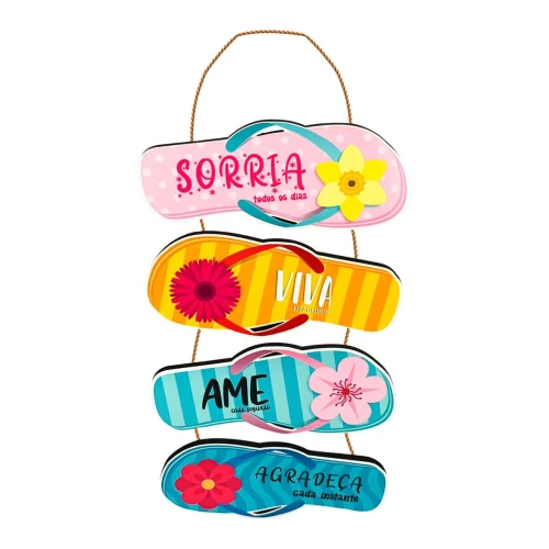 Enfeite placa de madeira chinelo frases 33x20cm Toquinho Jr