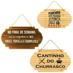 Enfeite placa de madeira para churrasqueira 37x22cm Toquinho Jr