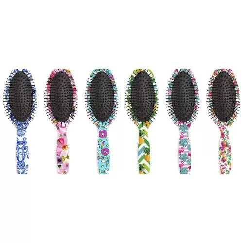 Escova de cabelo plástica oval almofadada estampada sortida 992 Escobel