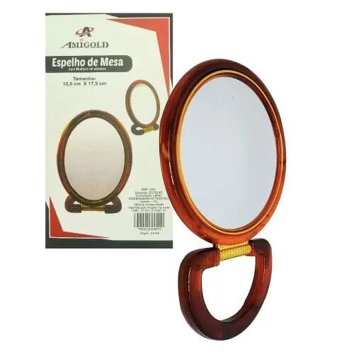 Espelho com apoio oval moldura plástica 12,5x17,5cm Amigold