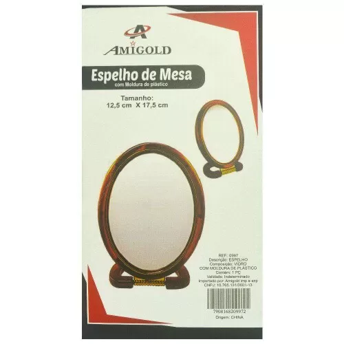 Espelho com apoio oval moldura plástica 12,5x17,5cm Amigold