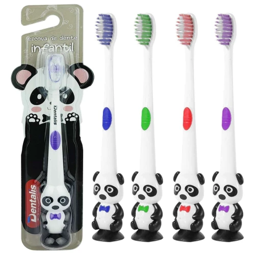 Escova dental infantil macia Panda com capa Dentails