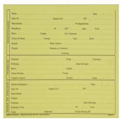 Ficha cadastral n°3 com 100 unidades