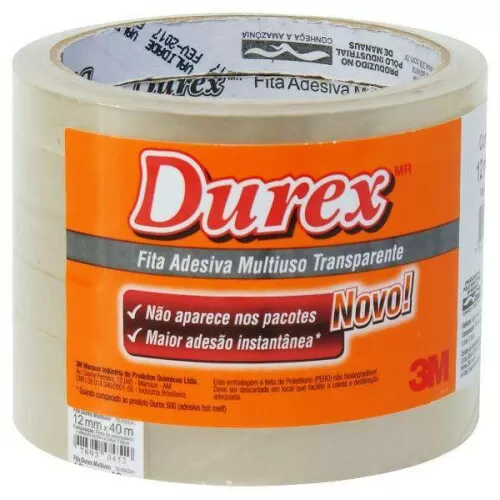 Fita adesiva transparente 12mmx40metros com 06 unidades Durex