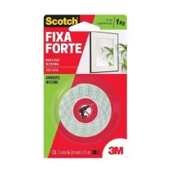 Fita dupla face 24mm x 1,5mt espumada fixa forte Scotch 3M