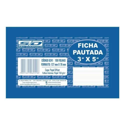 Ficha pautada 3x5 bloco com 100 127x076MM São Domingos