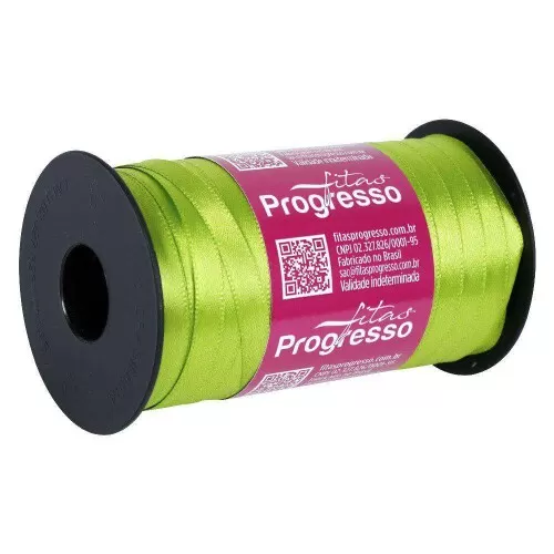 Fita de cetim simples 100mt x 07mm verde folha 677 Progresso CF001