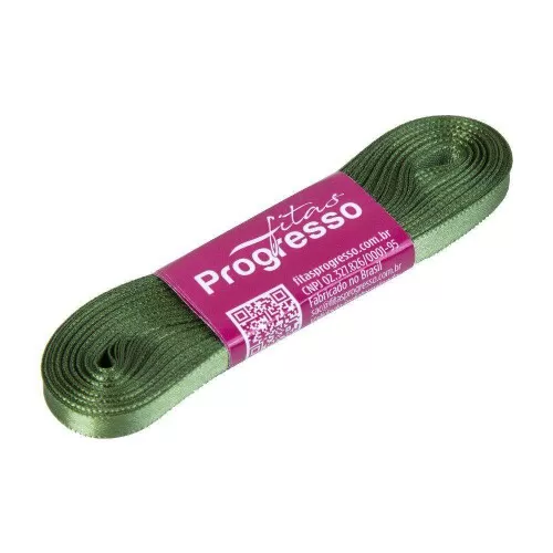 Fita de cetim simples 10mt x 07mm verde militar 249 Progresso CF001