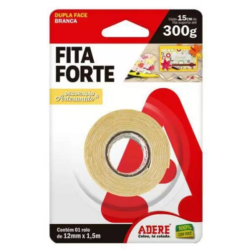 Fita dupla face 12mmX1,5mt espumada blister Adere