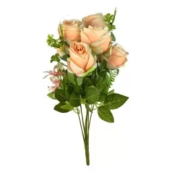 Flor buquê de rosa com complementos com 09 galhos 40cm