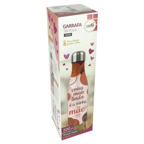 Garrafa térmica 500ml inox frases de mãe sortidas Termolar