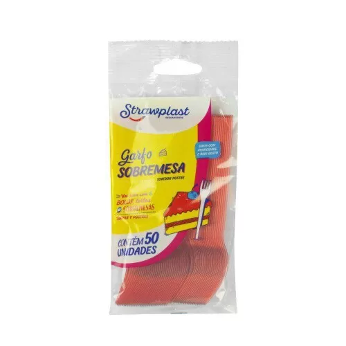 Garfo de plástico pequeno com 50 unidades neon vermelho Strawplast