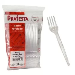 Garfo plástico grande cristal com 50 unidades Prafesta