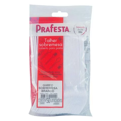 Garfo plástico pequeno com 50 unidades branco Prafesta