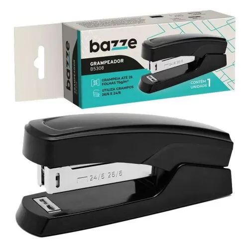 Grampeador 24/6 e 26/6 para 25 folhas preto Bazze