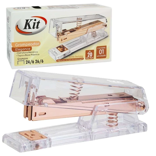 Grampeador para 20 folhas 26/6 acrílico com rose gold Kit