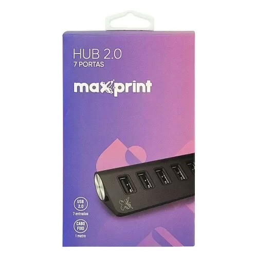 Hub com 07 saídas usb 2.0 com cabo fixo de 01 metro Maxprint