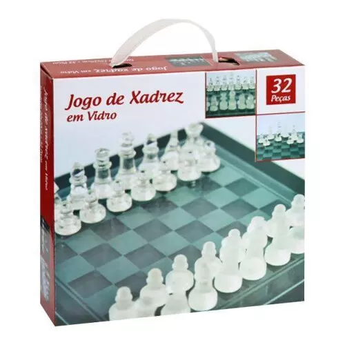 Jogo de xadrez em vidro com tabuleiro 32 peças 20x20cm Imporiente