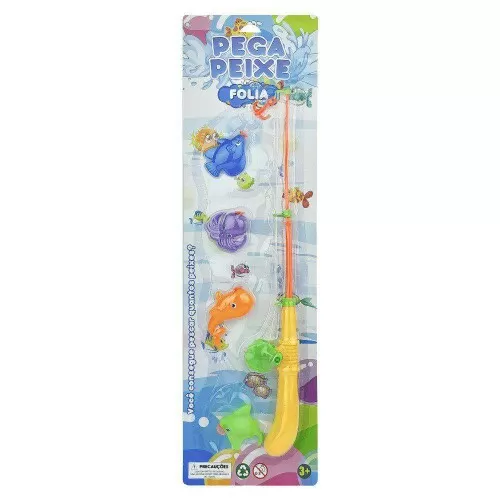 Jogo pesca plástico com 04 peixes + vara Folia Imports