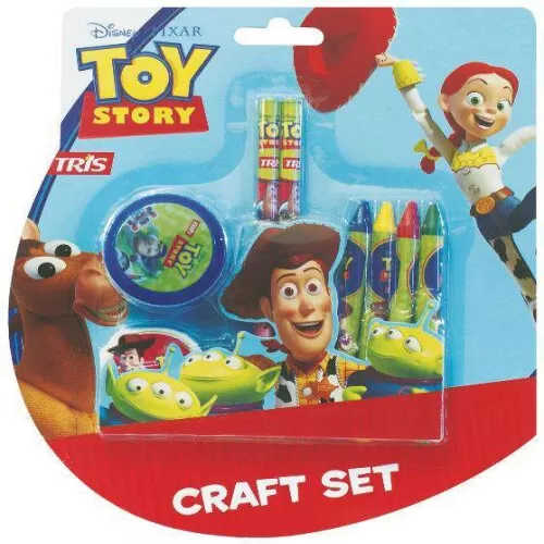 Kit Escolar com apontador + borracha + lápis escrever + giz de cera Toy Story