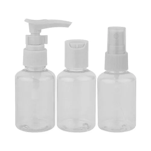 Kit para viagem com necesser plástica 03 peças rosa/branco