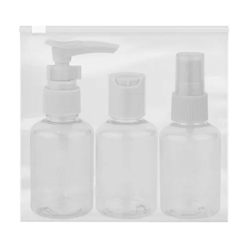 Kit para viagem com necesser plástica 03 peças rosa/branco