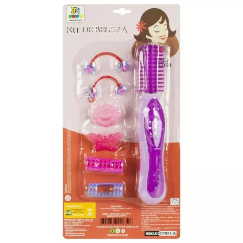 Kit beleza plástico com escova giratória + 06 acessórios Jr Toys