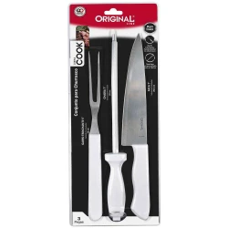 Kit para churrasco inox cabo branco com 03 peças cook Original Line