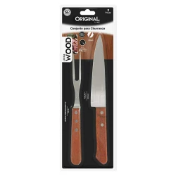 Kit para churrasco inox cabo madeira com 02 peças wood Original Line