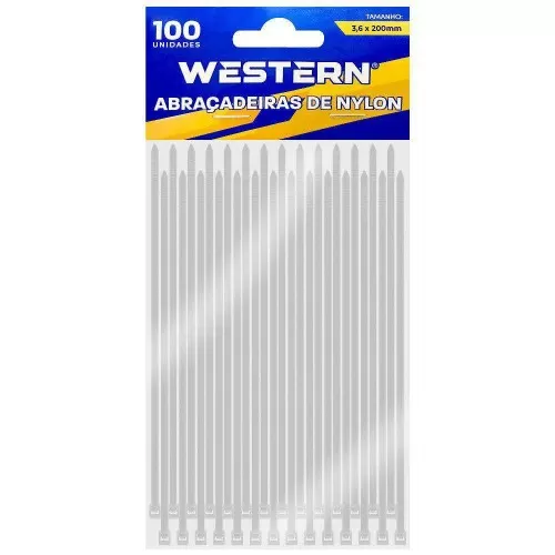 Lacre plástico branco 20cm x 3,6mm com 100 peças Western