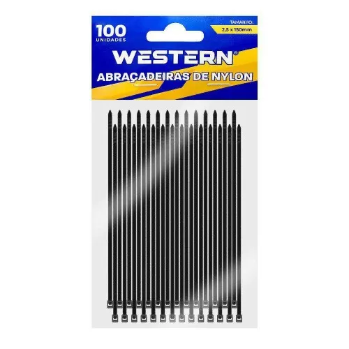 Lacre plástico preto 15cm x 2,5mm com 100 peças Western