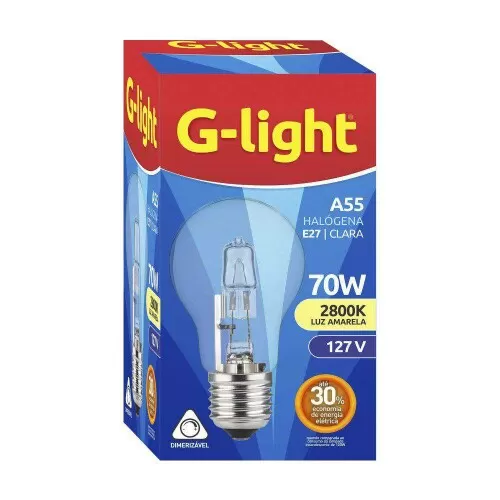 Lâmpada halógena A55 70W 2800K 220V amarela G-Light