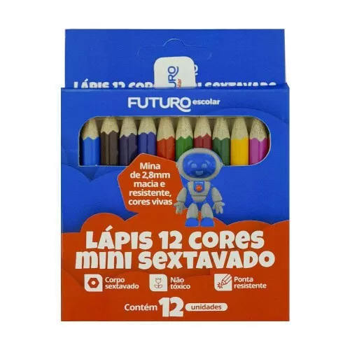 Lápis de cor sextavado mini com 12 cores Futuro