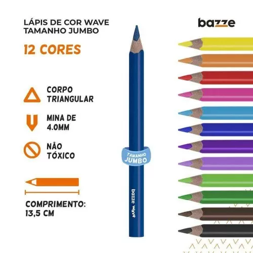 Lápis de cor jumbo bazze wave 12 cores Tris