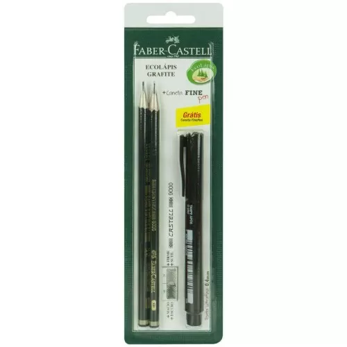 Lápis de escrever 2B+6B com Caneta fine pen 0,4mm blister Faber castell