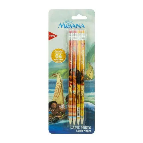 Lápis de escrever com borracha 04 unidades Disney Moana blister Tris