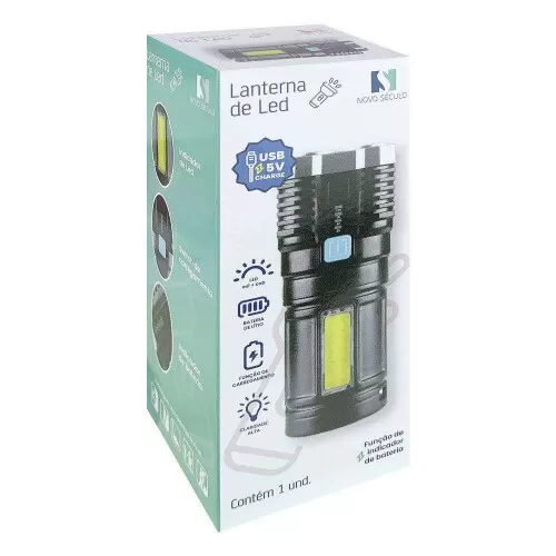 Lanterna led usb com indicador de bateria e led Novo Século