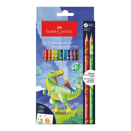 Lápis de cor Faber-Castell com 14 unidades Dinossauro e adesivos