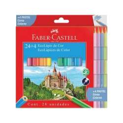 Lápis de cor Faber-Castell com 24 unidades + 04 lápis tons pastéis