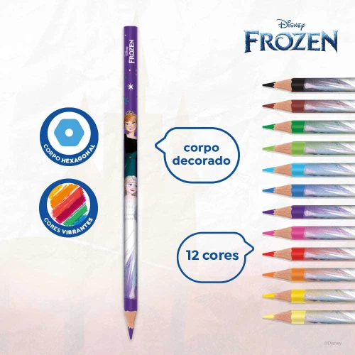 Lápis de cor Frozen com 12 unidades cores vibrantes Tris